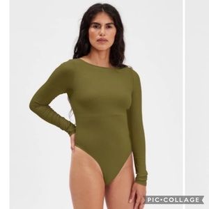NEW Girlfriend Collective Ava Bateau Long Sleeve Scoop Back Bodysuit Fern Green